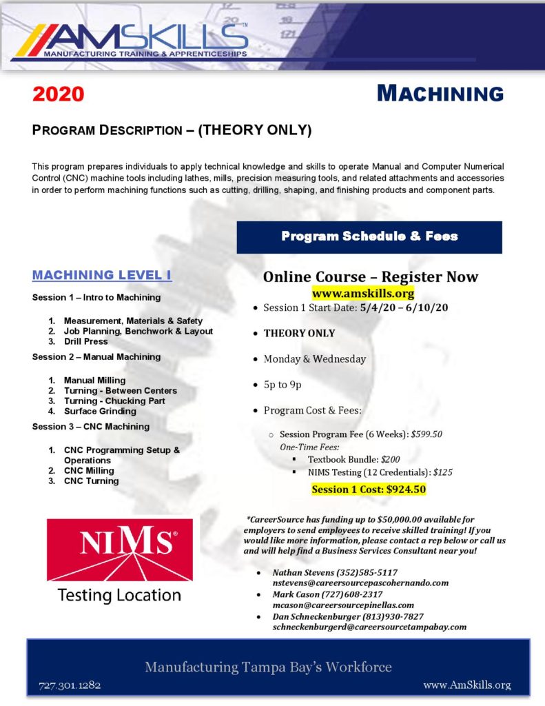 AmSkills Online Machining Class SME Tampa Bay